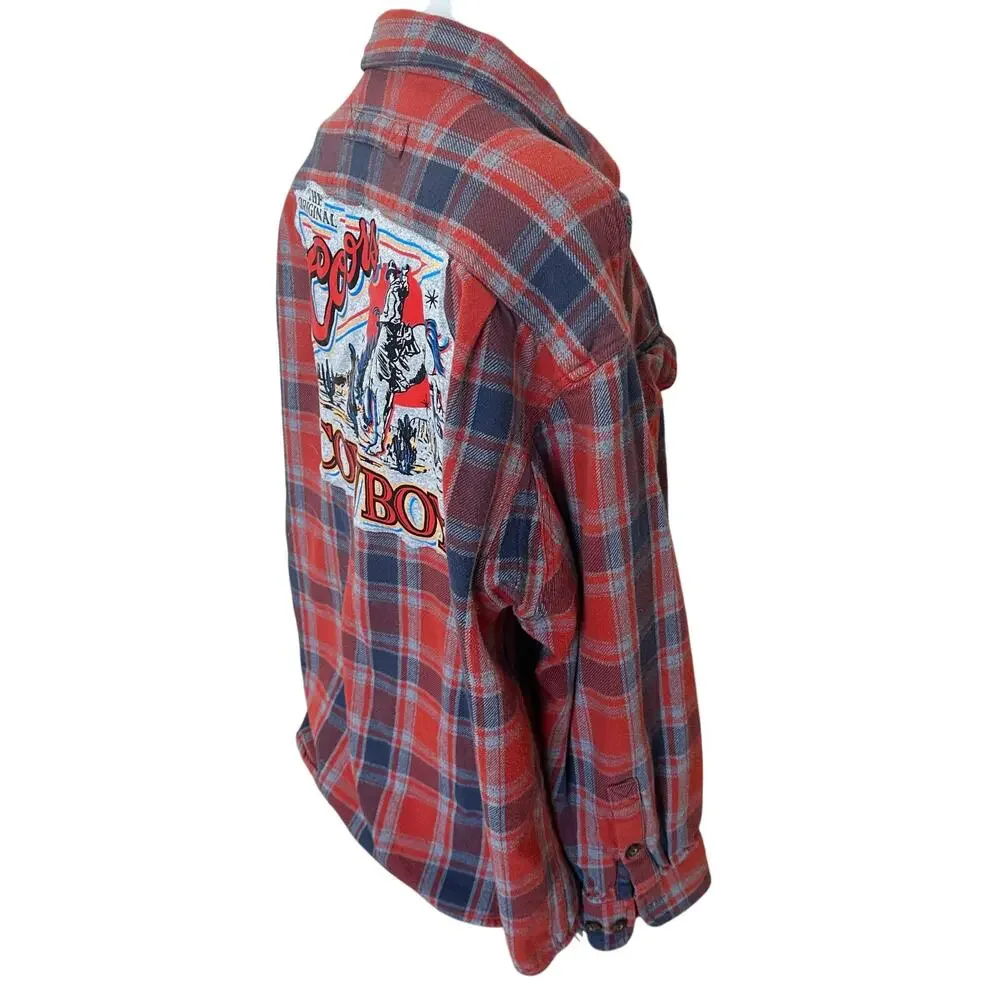 Coors Beer Cowboy Plaid Flannel Shirt XL Oversized Unique Western Tailgate Rodeo - Picture 3 of 6